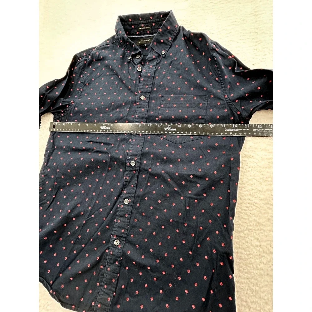 Banana Republic Mens Untucked Fit Shirt Medium Navy Blue Red Micro Floral Cotton